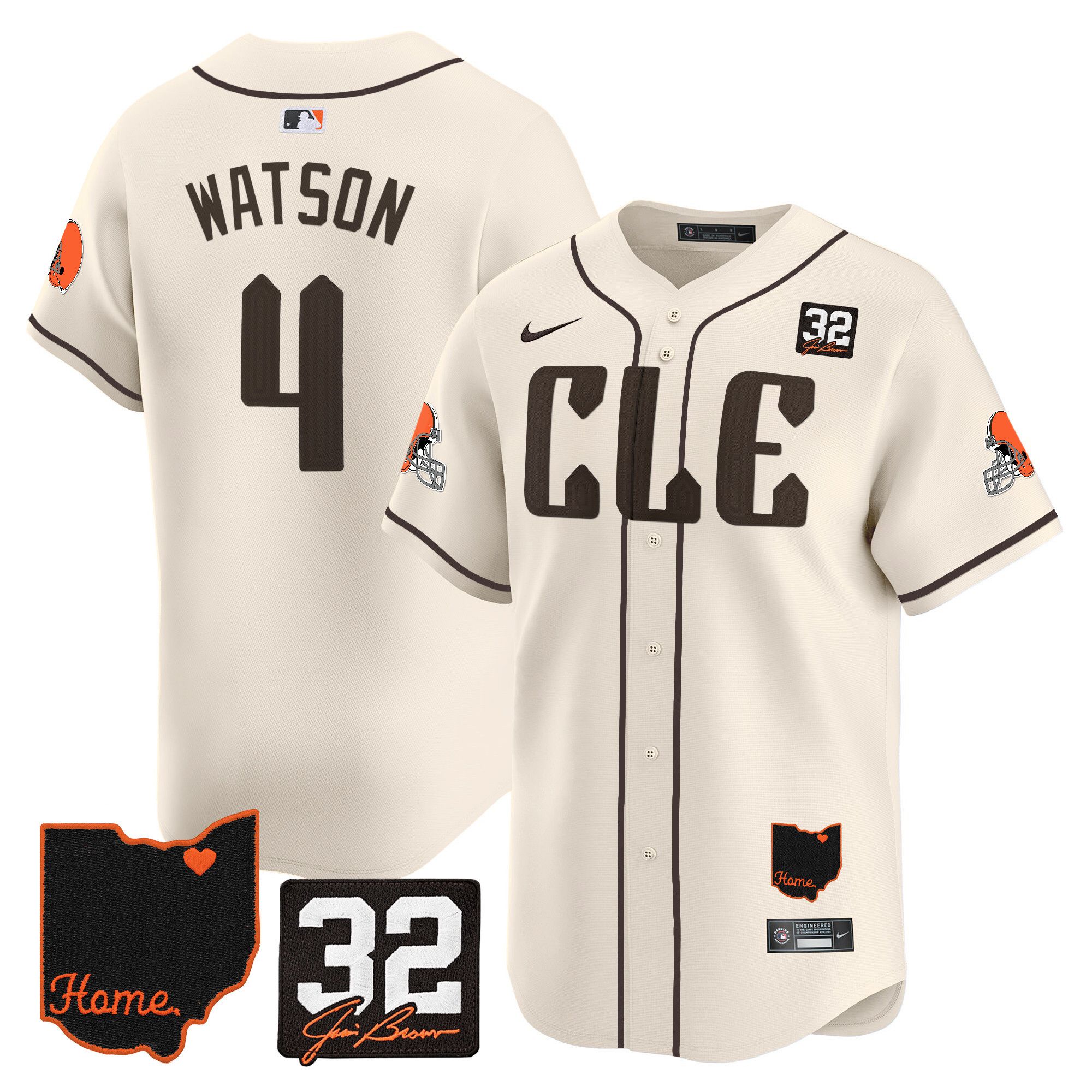 Men Cleveland Browns #4 Watson Cream Home Patch Vapor Premier Limited 2024 Nike NFL Jersey